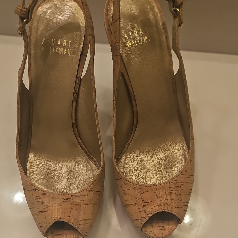 Stuart Weitzman Cork Peep-Toe Heels